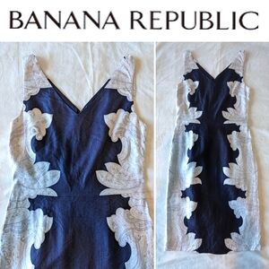 Banana Republic Navy and White Midi Dress